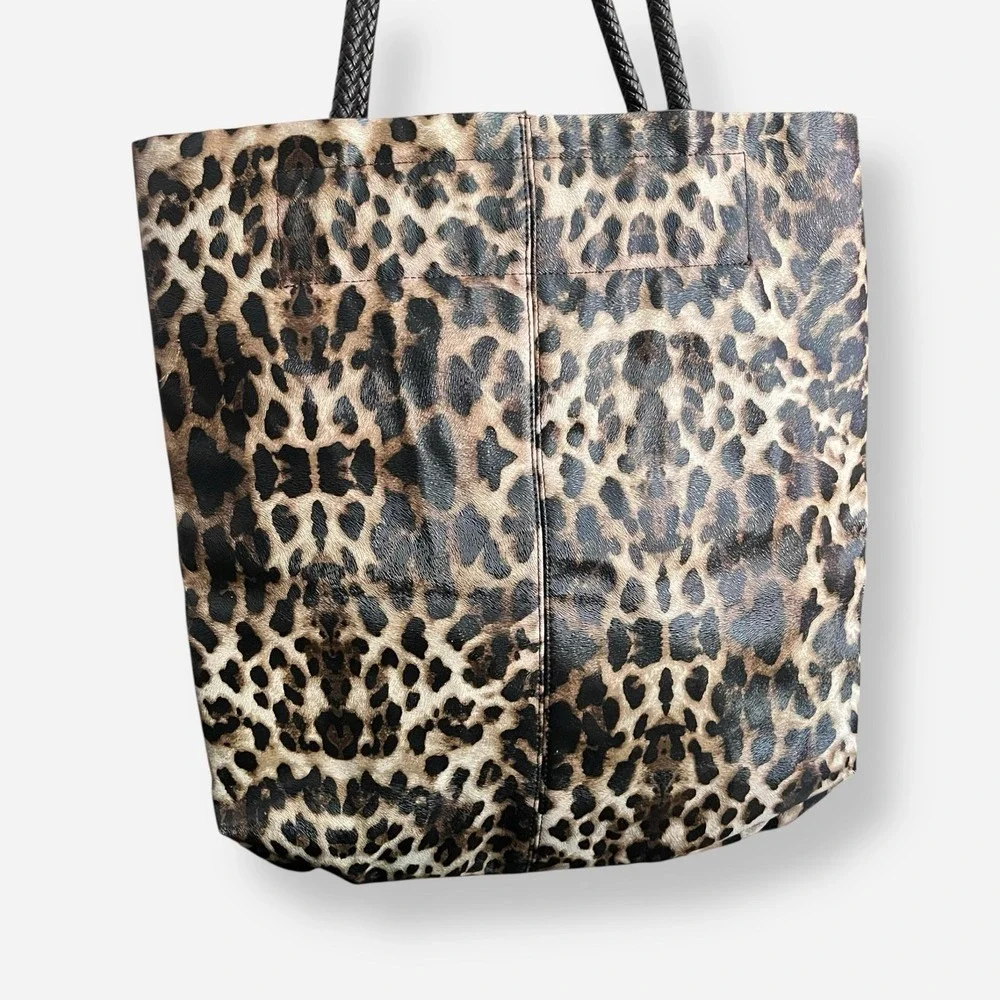 LIONEL Leopard Bag Faux Leather Suede Trim‎ Studded Braided Handles Western